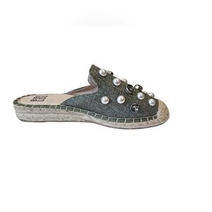 140 BIBI LOU Green Embellished Espadrille Mules EU39